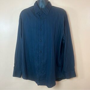Cassel Blue Black Grey Stripe Button Down Men XL